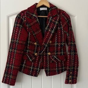 Petal & Pup Red Plaid Double-Breasted Blazer